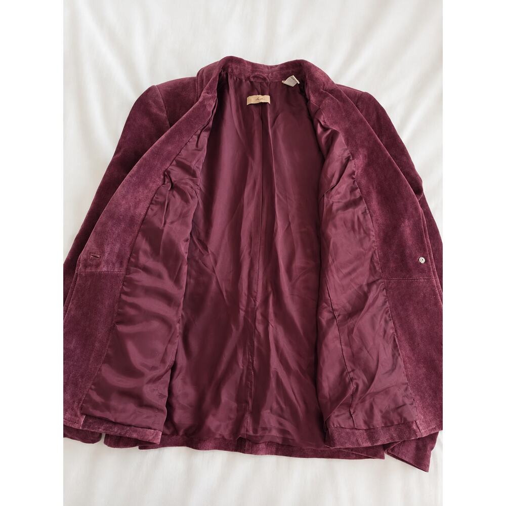 Vintage Women L Burgundy 100% Leather Suede Blazer Jacket Y2K 90s - Picture 5 of 5